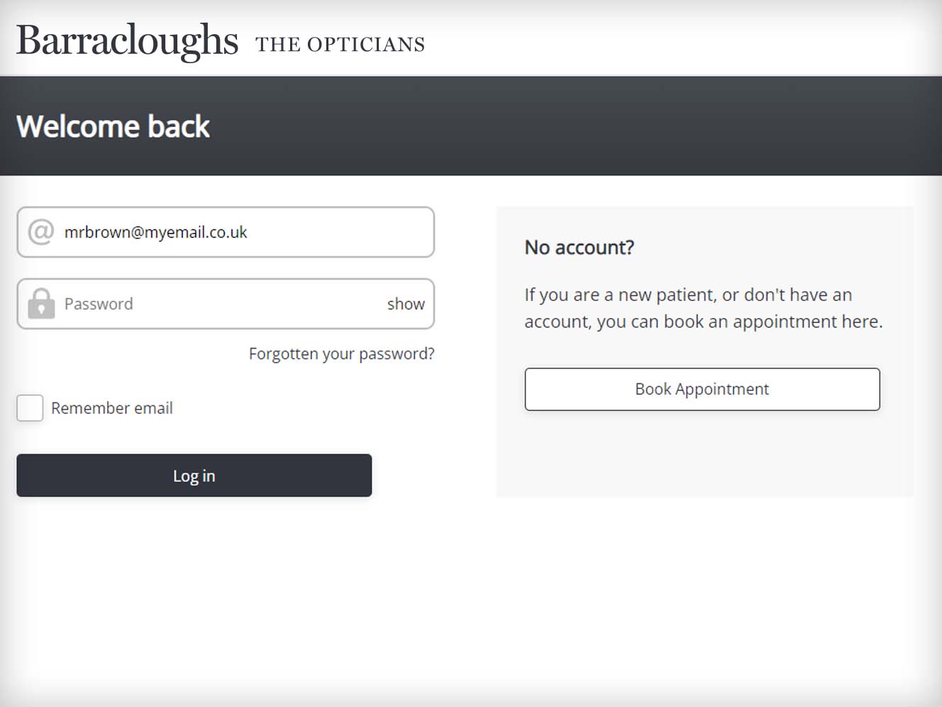 Example of login screen